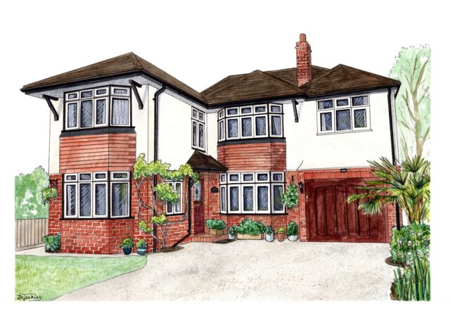 arts and crafts house watercolour painting