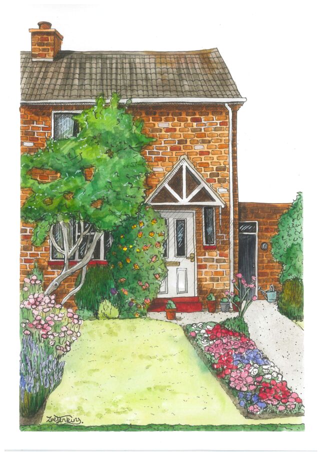 Cottage with Flowers Painting