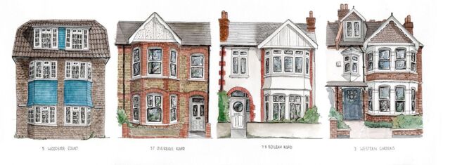 Four Houses London Water Colour