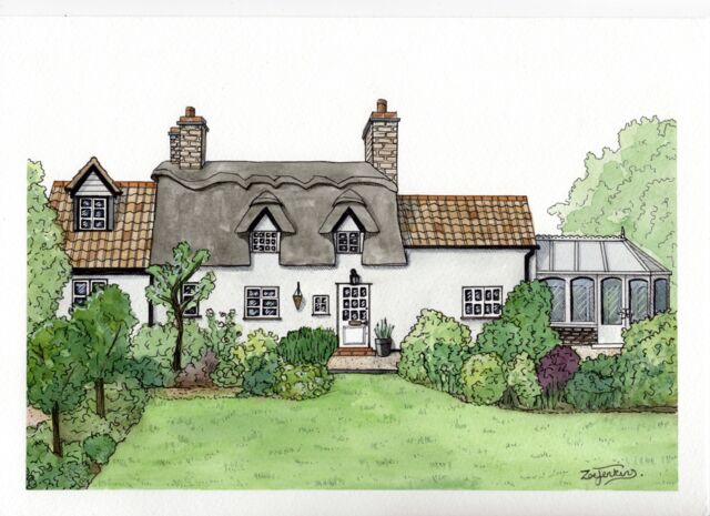 thatched cottage painting