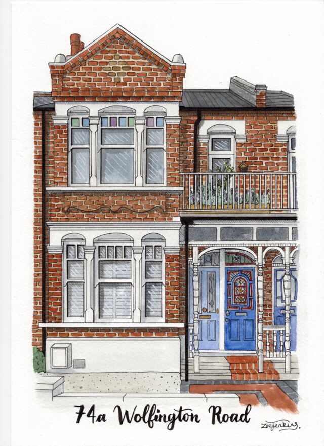 Victorian terraced house blue door painting