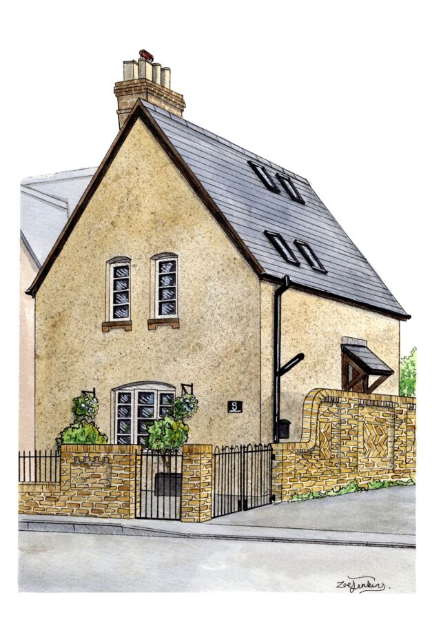 school house watercolor