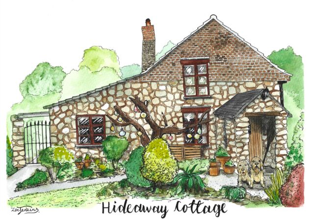 Old cottage watercolour painting
